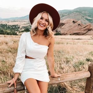 White one sleeve cut out mini dress size small